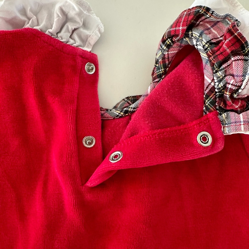 JACADI red velours pajamas with tartan collar in size 4 - Picture 11 of 13